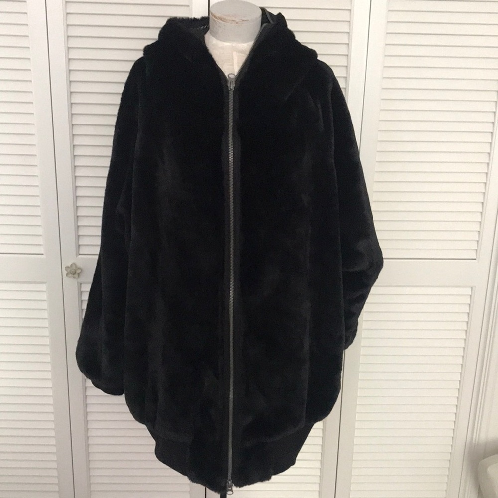 Free People Faux Fur Zip Hoodie Coat
